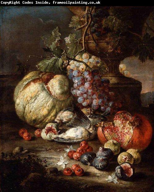 RUOPPOLO, Giovanni Battista Still Life with Fruit and Dead Birds in a Landscape